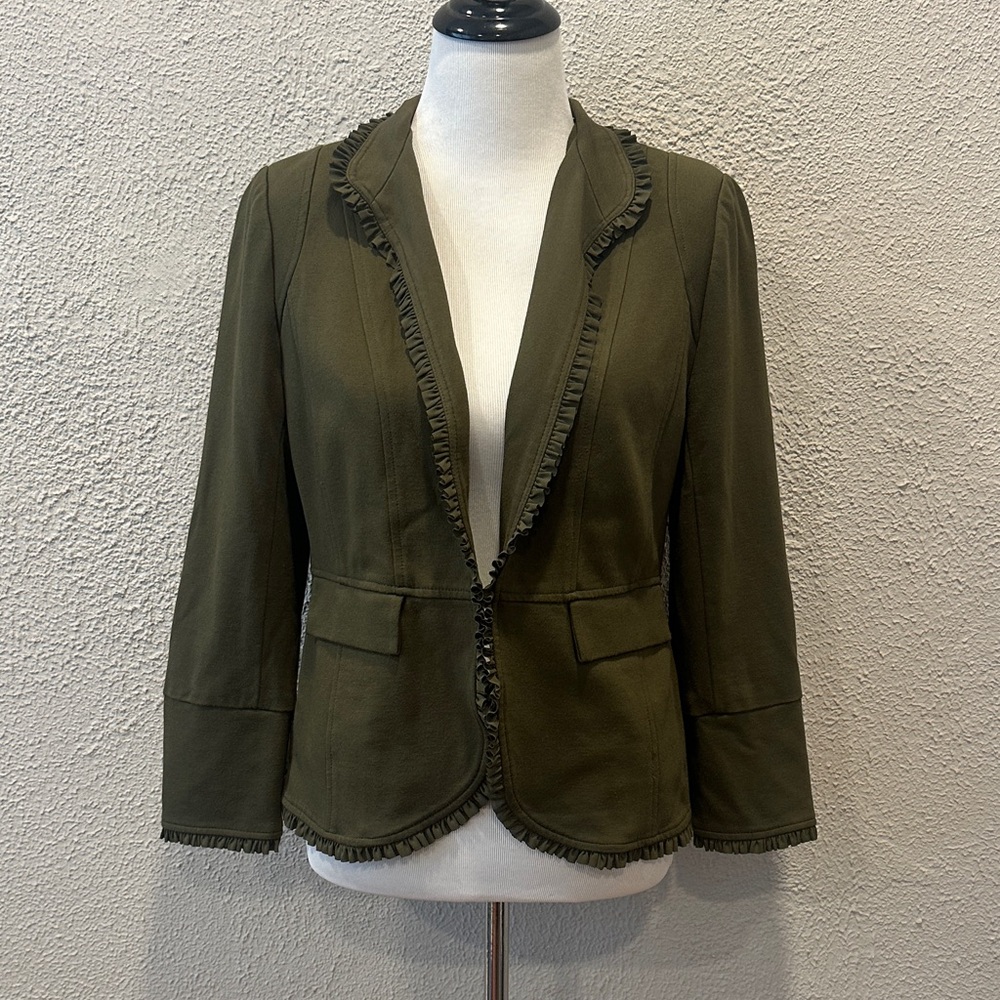 Chico's Dark Olive Ruffled Blazer Size 1